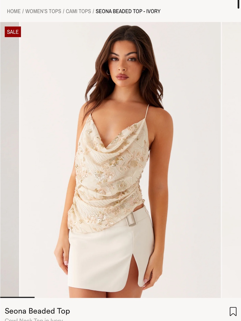 Peppermayo Seona Beaded Cowl Neck Camisole - Ivory